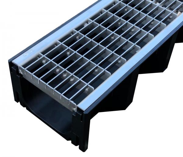 Entwässerungsrinnen Set 9 x mit Edelstahlmaschenrost 1 Meter incl. Schnurwasserwaage und Zubehörset